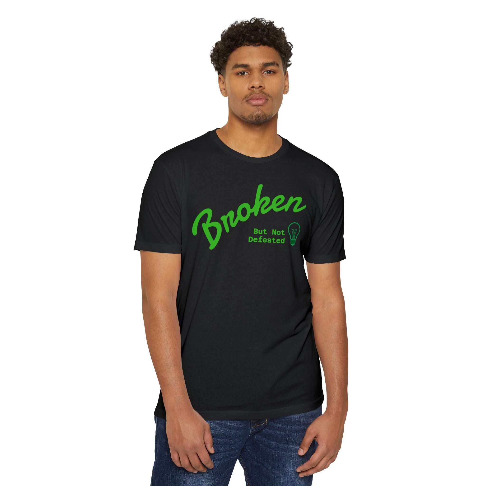 Broken But Not Defeated T-Shirt — "Break Rebuild Repeat Rise" Inspirational Tee