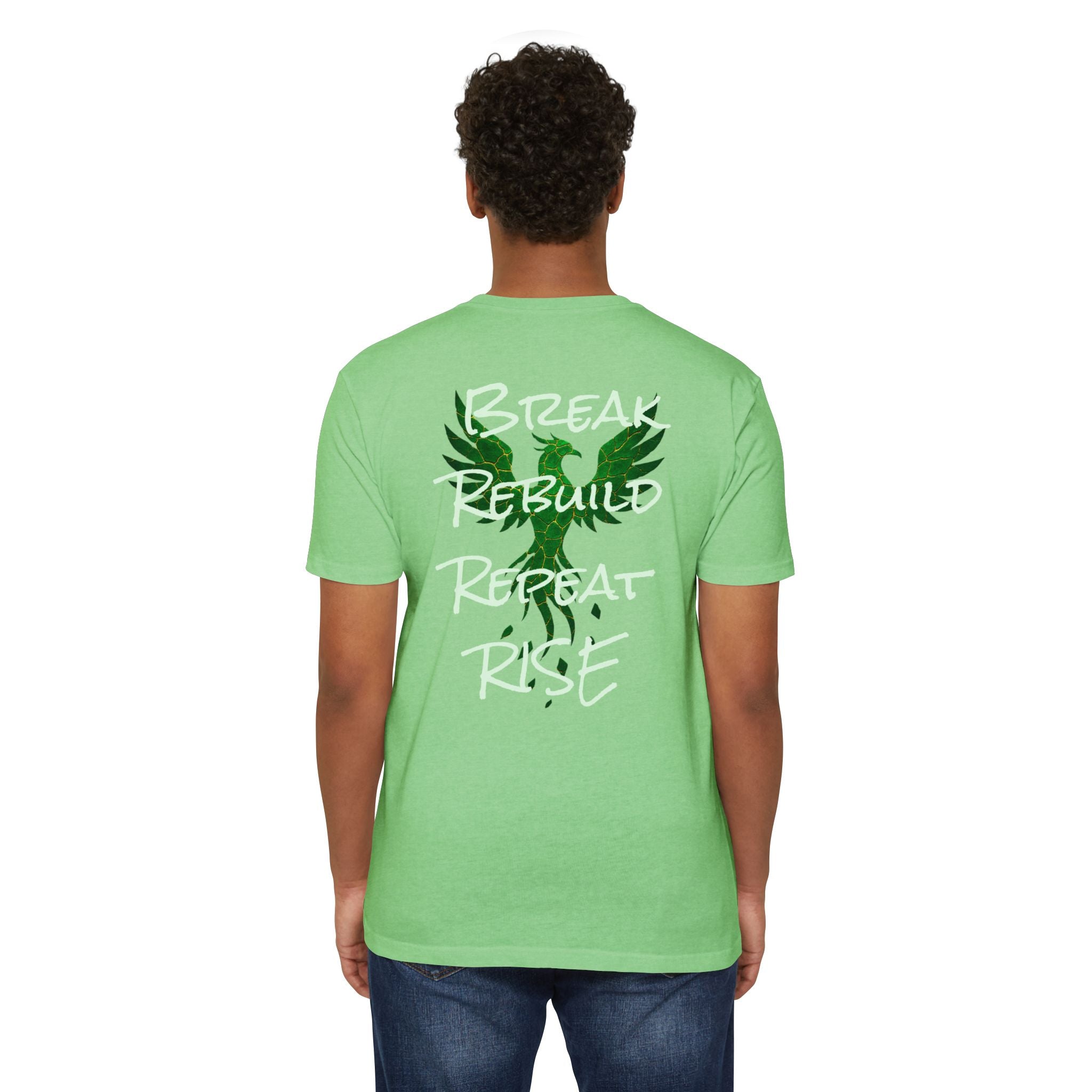 Broken But Not Defeated T-Shirt — "Break Rebuild Repeat Rise" Inspirational Tee