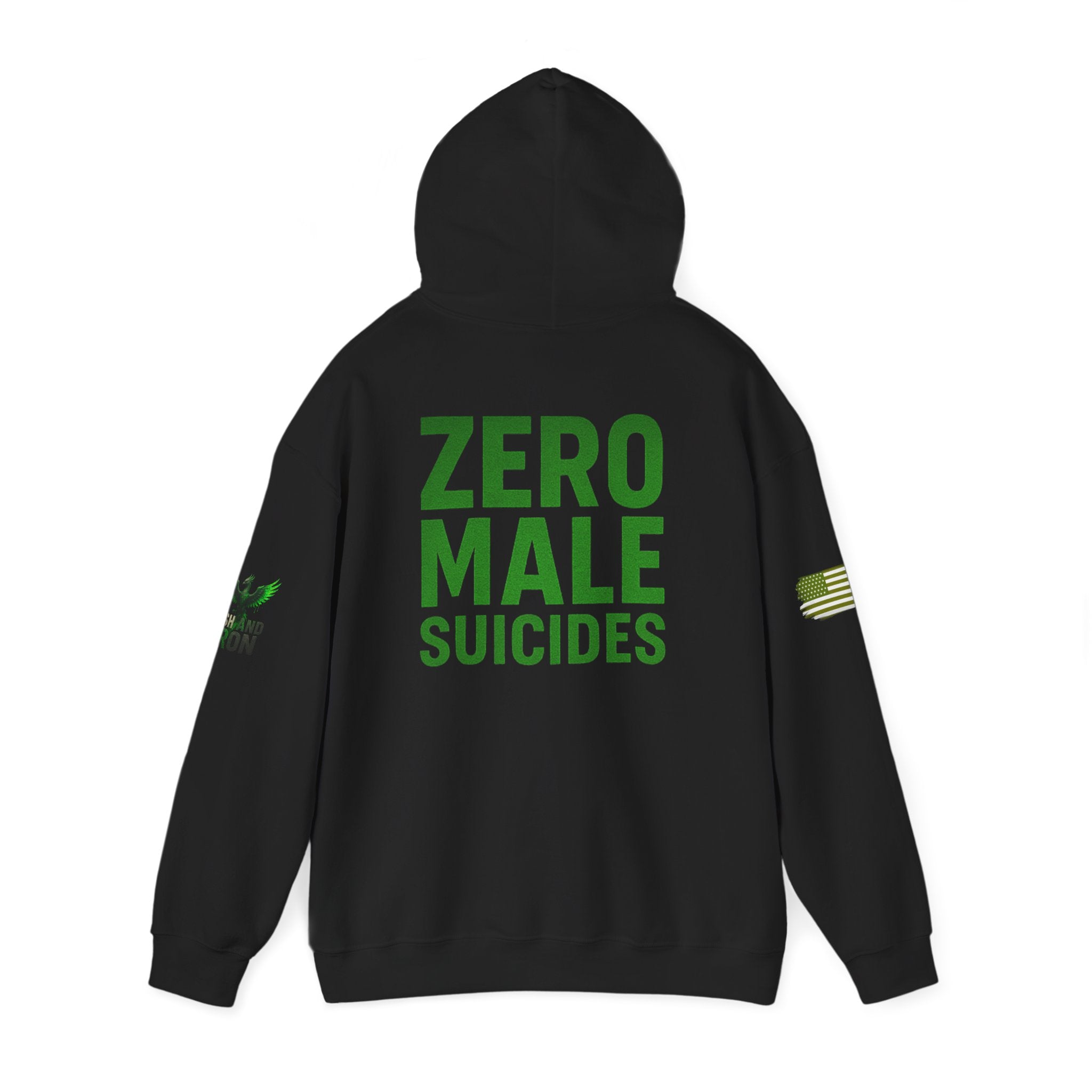 Zero Male Suicides Hoodie — Mental Health Awareness Green Ribbon Pullover