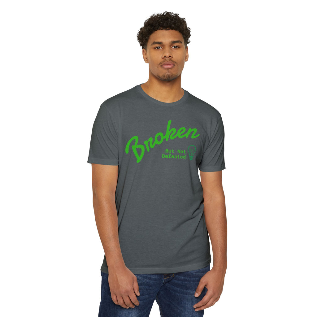 Broken But Not Defeated T-Shirt — "Break Rebuild Repeat Rise" Inspirational Tee