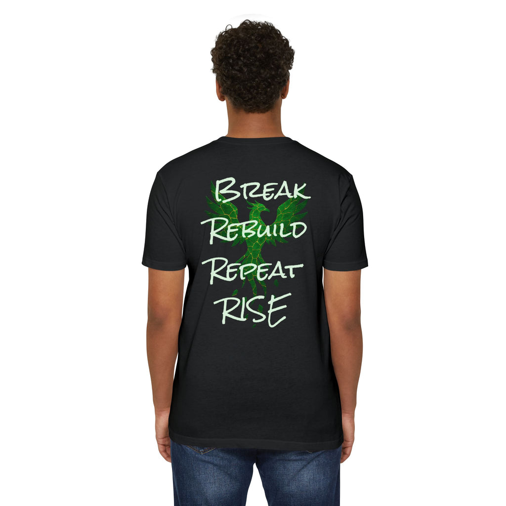Broken But Not Defeated T-Shirt — "Break Rebuild Repeat Rise" Inspirational Tee