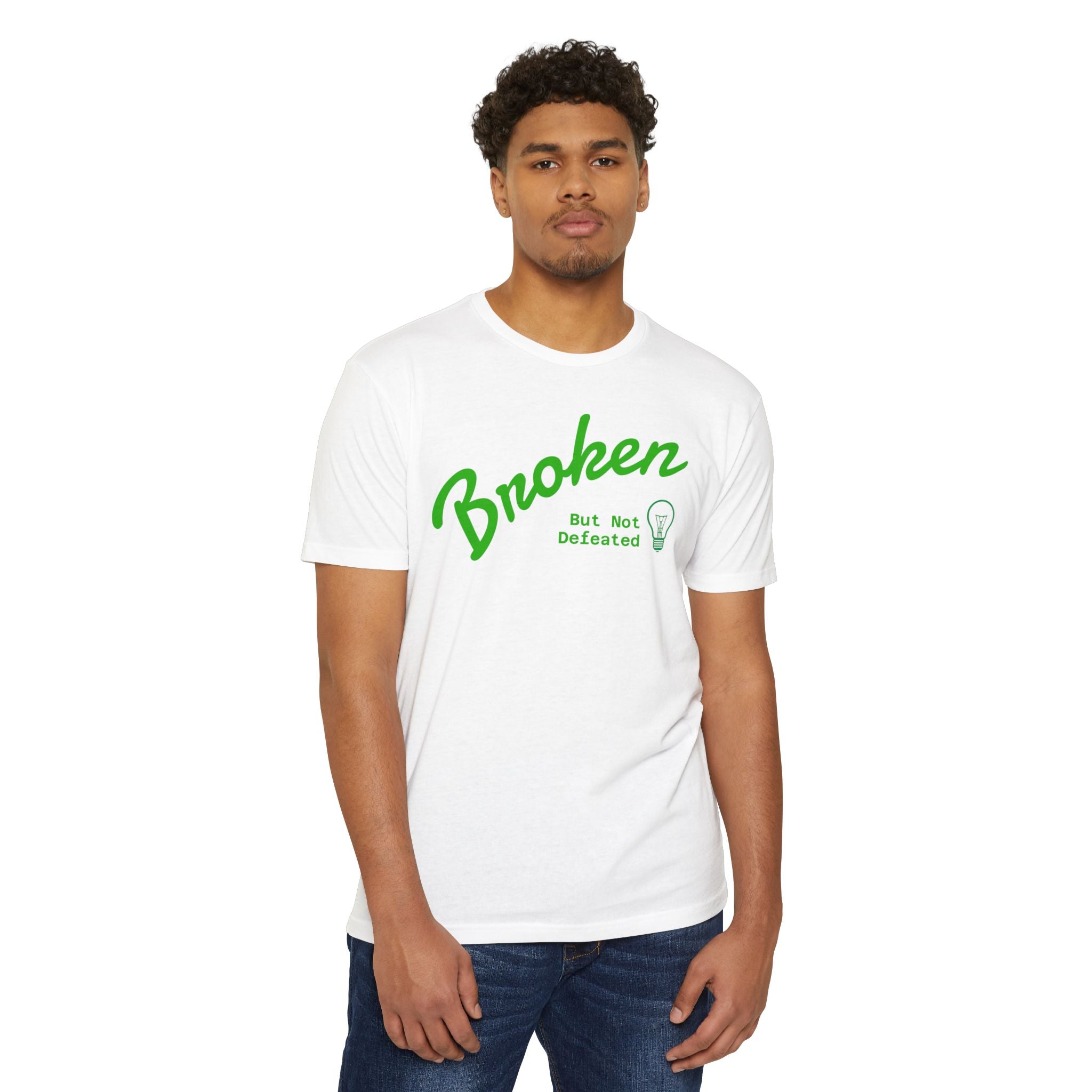 Broken But Not Defeated T-Shirt — "Break Rebuild Repeat Rise" Inspirational Tee