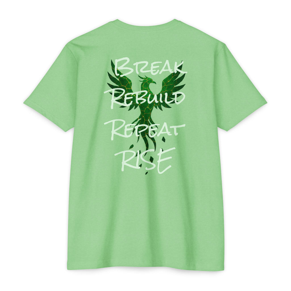 Broken But Not Defeated T-Shirt — "Break Rebuild Repeat Rise" Inspirational Tee