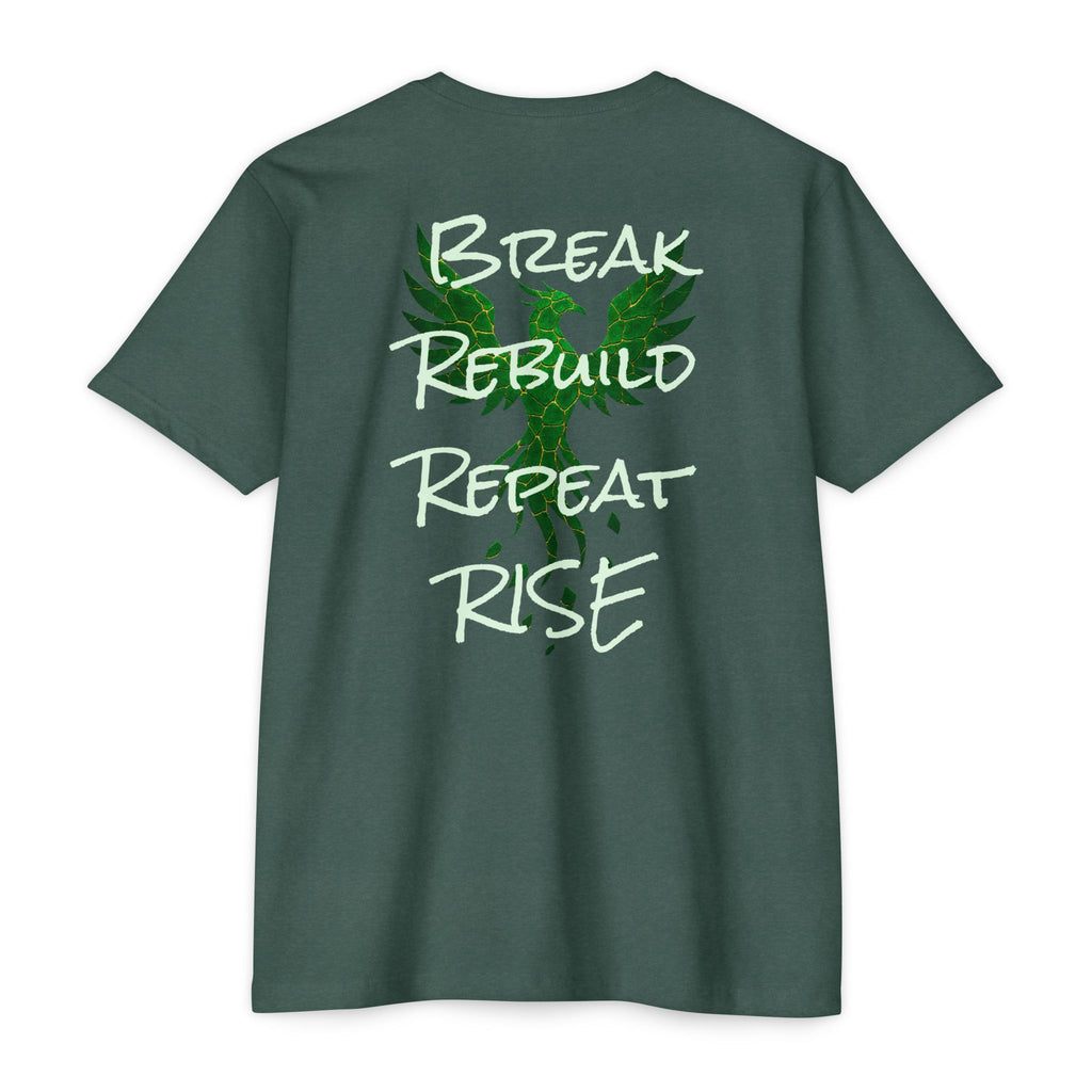 Broken But Not Defeated T-Shirt — "Break Rebuild Repeat Rise" Inspirational Tee