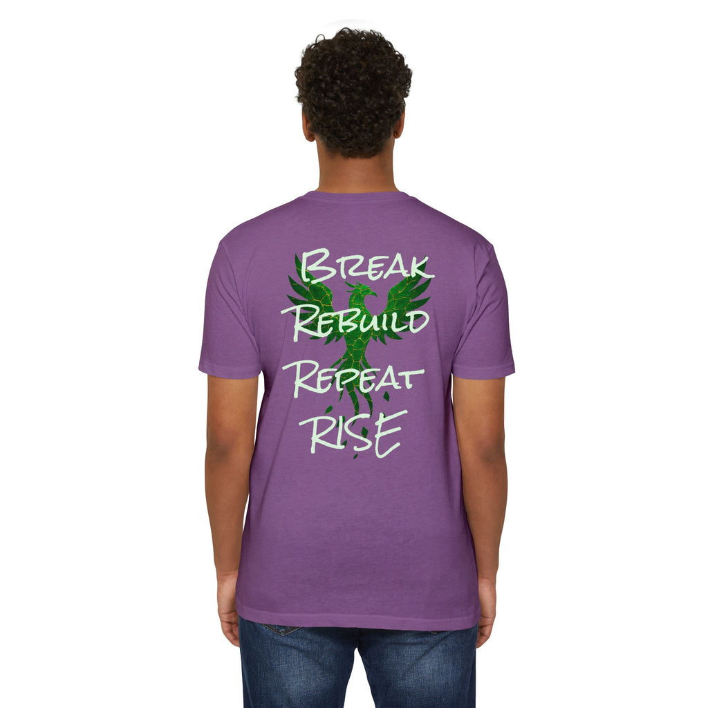 Broken But Not Defeated T-Shirt — "Break Rebuild Repeat Rise" Inspirational Tee