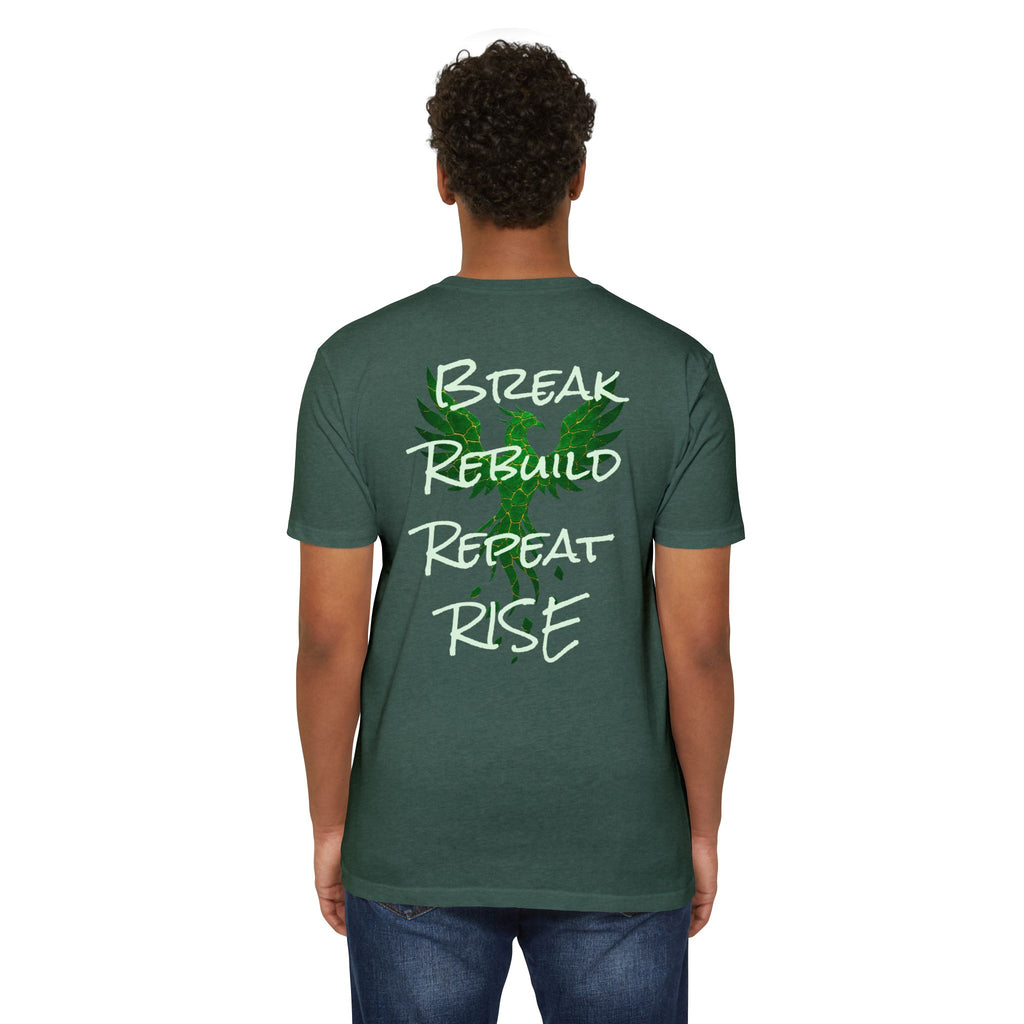 Broken But Not Defeated T-Shirt — "Break Rebuild Repeat Rise" Inspirational Tee